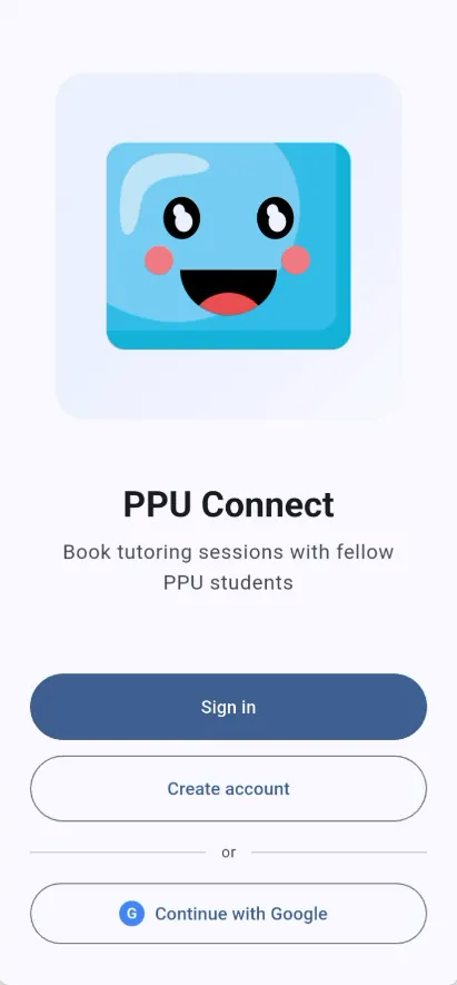 PPU Connect student tutoring and study-partner app screens