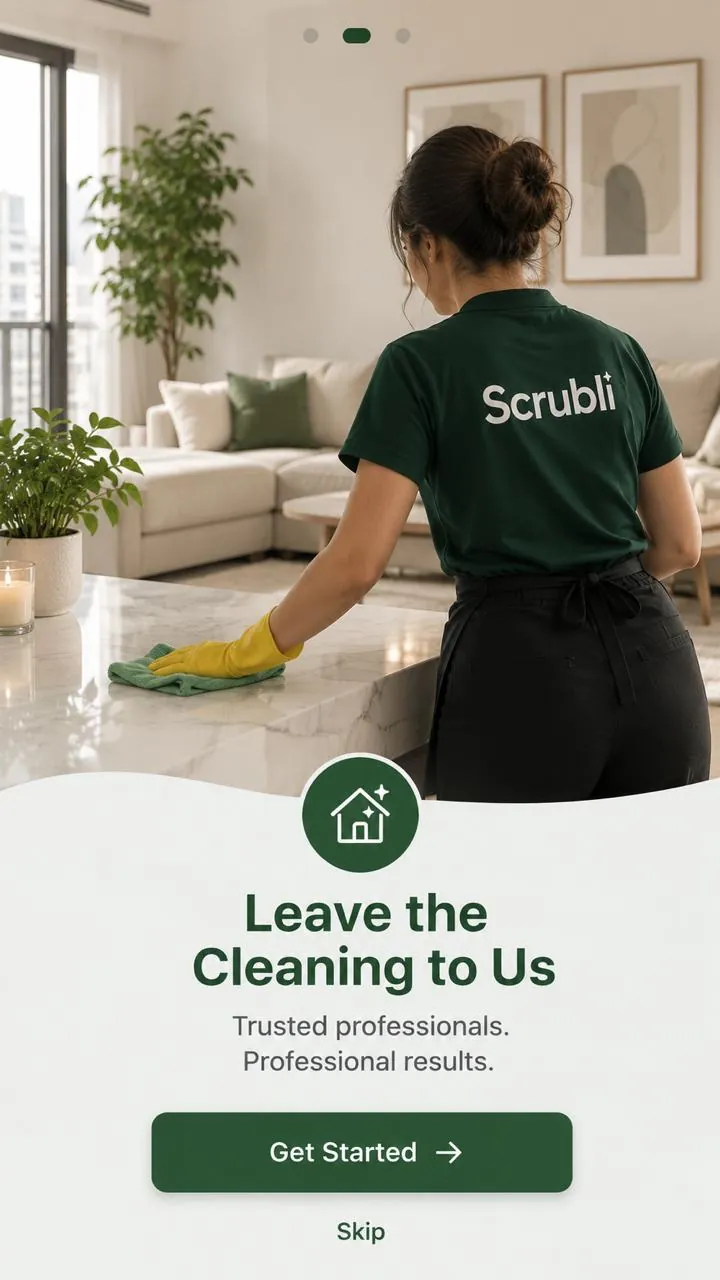 Scrubli on-demand cleaning services app screens